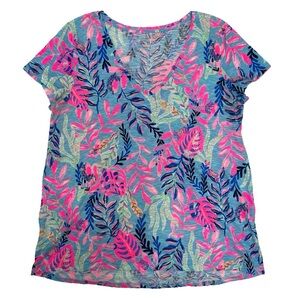Lilly Pulitzer Etta V-Neck Top, L, Porto Blue, like new